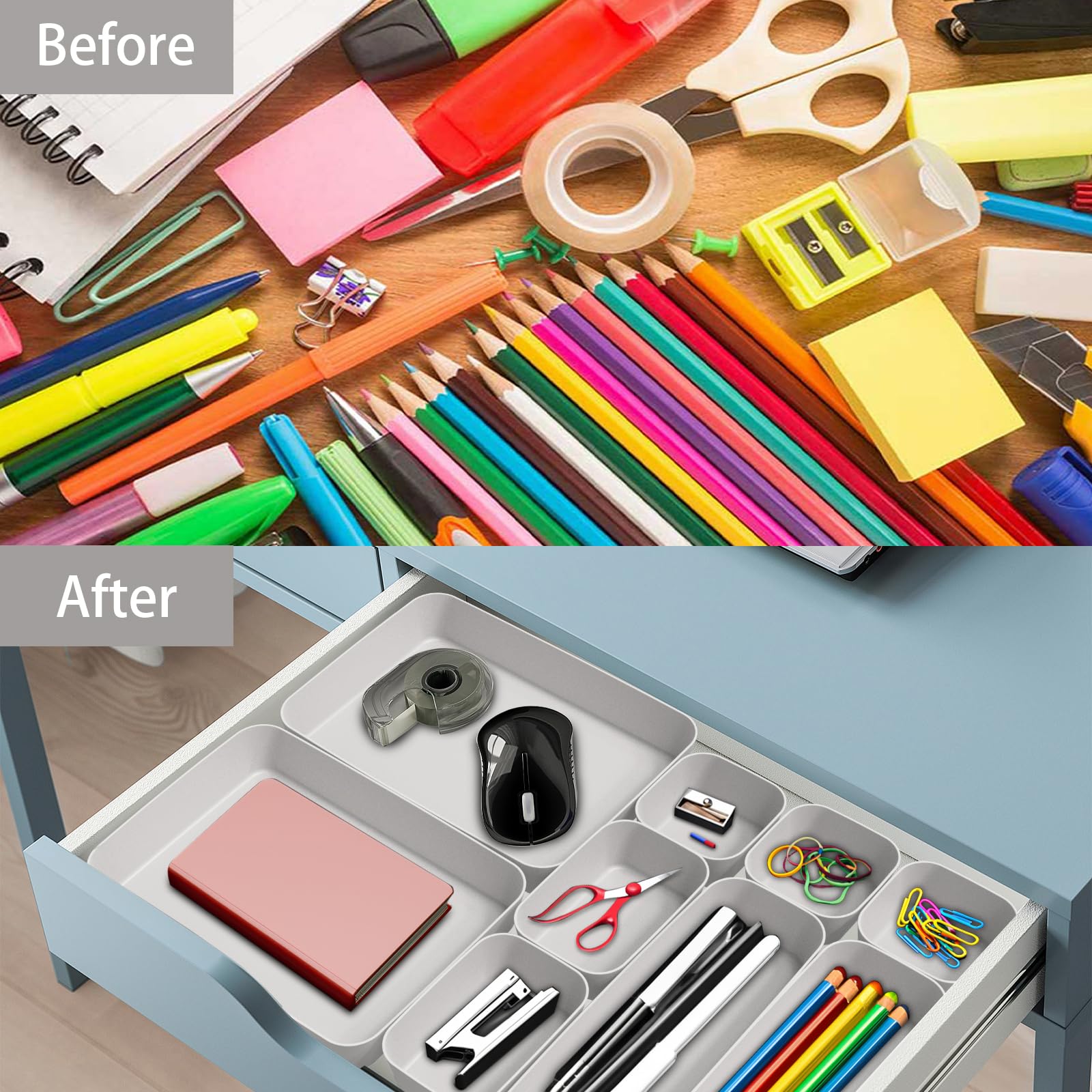 Cajones organizadores caja organizadora cajones sistema de organización 16 unidades cocina baño cosméticos almacenamiento especias organización Drawer plástico oficina escritorio separador con