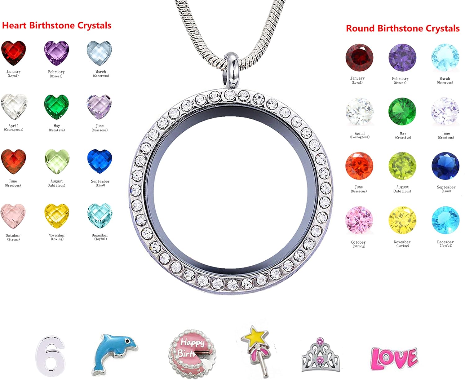 Birthday Gifts for Her, Floating Living Memory Locket Necklace Pendant with Charms & Birthstones for 6th 7th 8th 9th 10th 11th 12th 13th 14th 15th Sweet 16 18th 21st 30th - Image 6