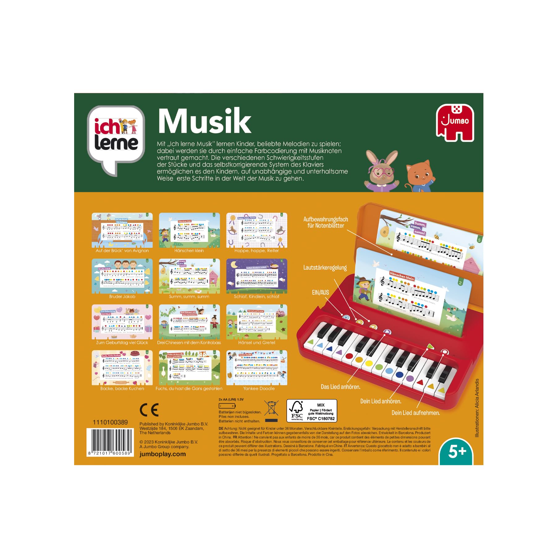 Ich lerne Musik - Musik-Lernspiele für Kinder - Noten Lernen und Melodien aufnehmen - Inklusive 12 Blättern mit beliebten Kinderliedern & praktischer Tragetasche - Für Kinder ab 5 Jahren