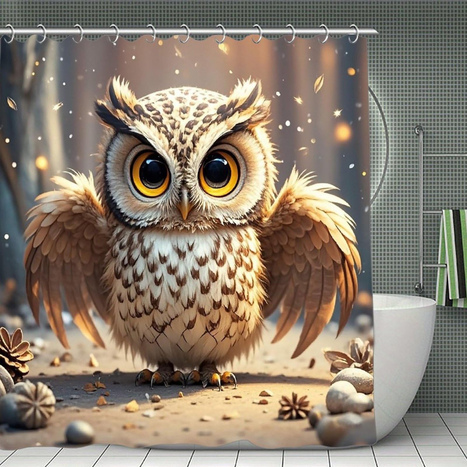 FekiLoot Cute Owl Shower Curtain Minimalist Aesthetic Bath Curtain with Hooks Simple Water Resistant Bathroom Shower Curtains Cute Blackout Privacy Curtains Cloth Curtain