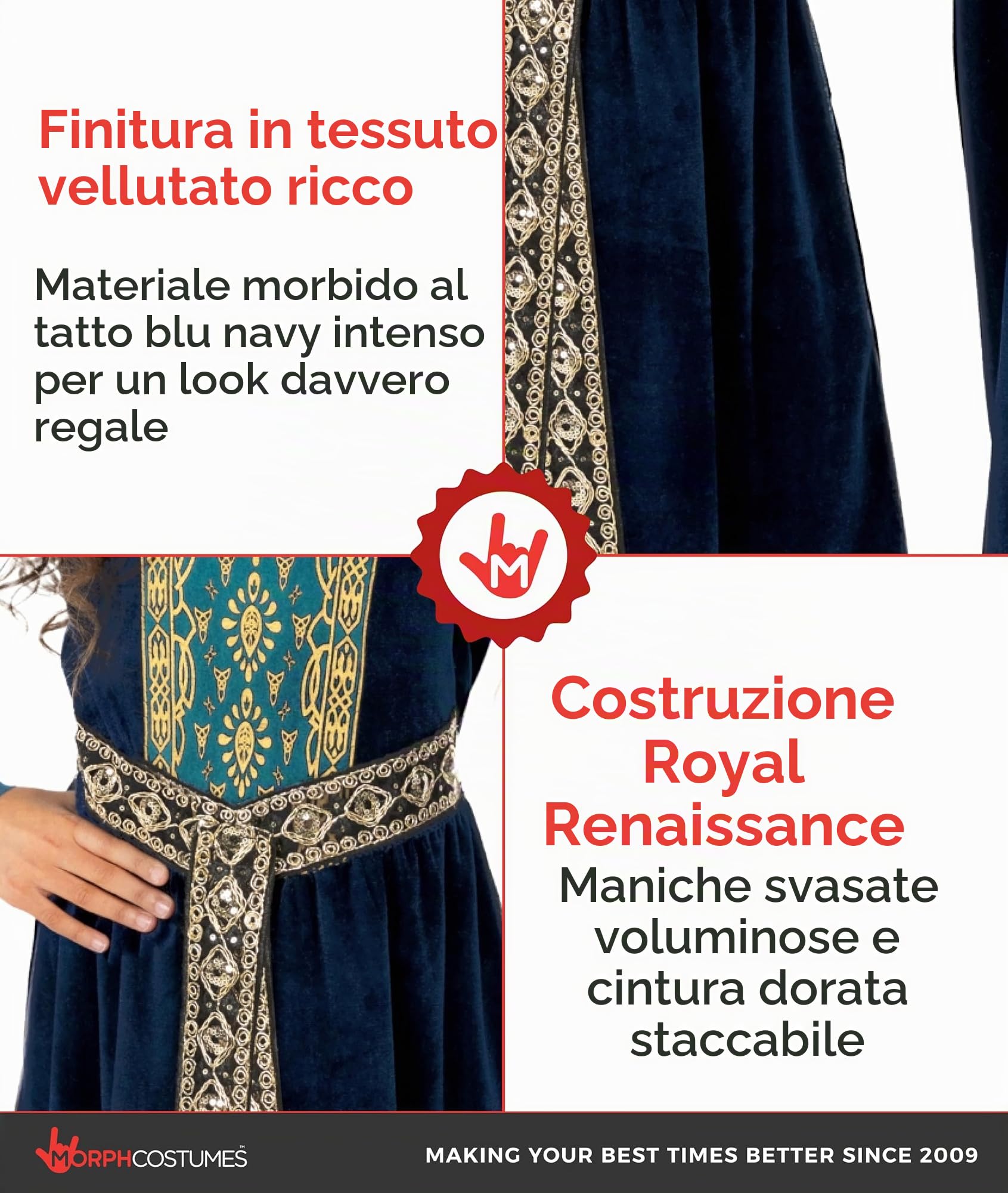 Morph Costume Principessa Medievale Blu per Bambina, Vestito Medievale Dama Rinascimentale per Bambine