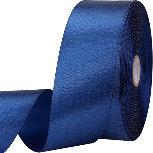 Cinta de satén azul oscuro de 1-12 pulgadas de 50 yardas para envolver regalos, bodas, manualidades, Navidad, Pascua, flores, cabello, decoraciones