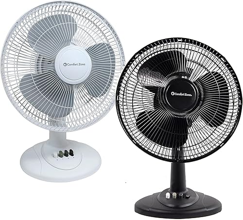 Vista 8 de Comfort Zone - Ventilador de mesa oscilante con inclinación ajustable, controles convenientes de botón de presión, silencioso, de 12 pulgadas, 3