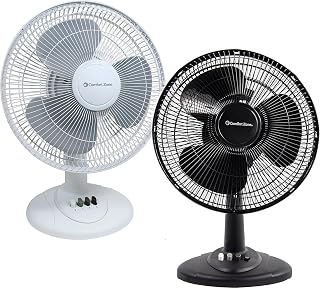 Comfort Zone Oscillating Table Fan Bundle, Adjustable Tilt, Convenient Push Button Controls, Quiet, 12 inch, 3 Speed, Desk Fan, Airflow 7.25 ft/sec, Ideal for Home, Bedroom, Dorm & Office (2-Pack)
