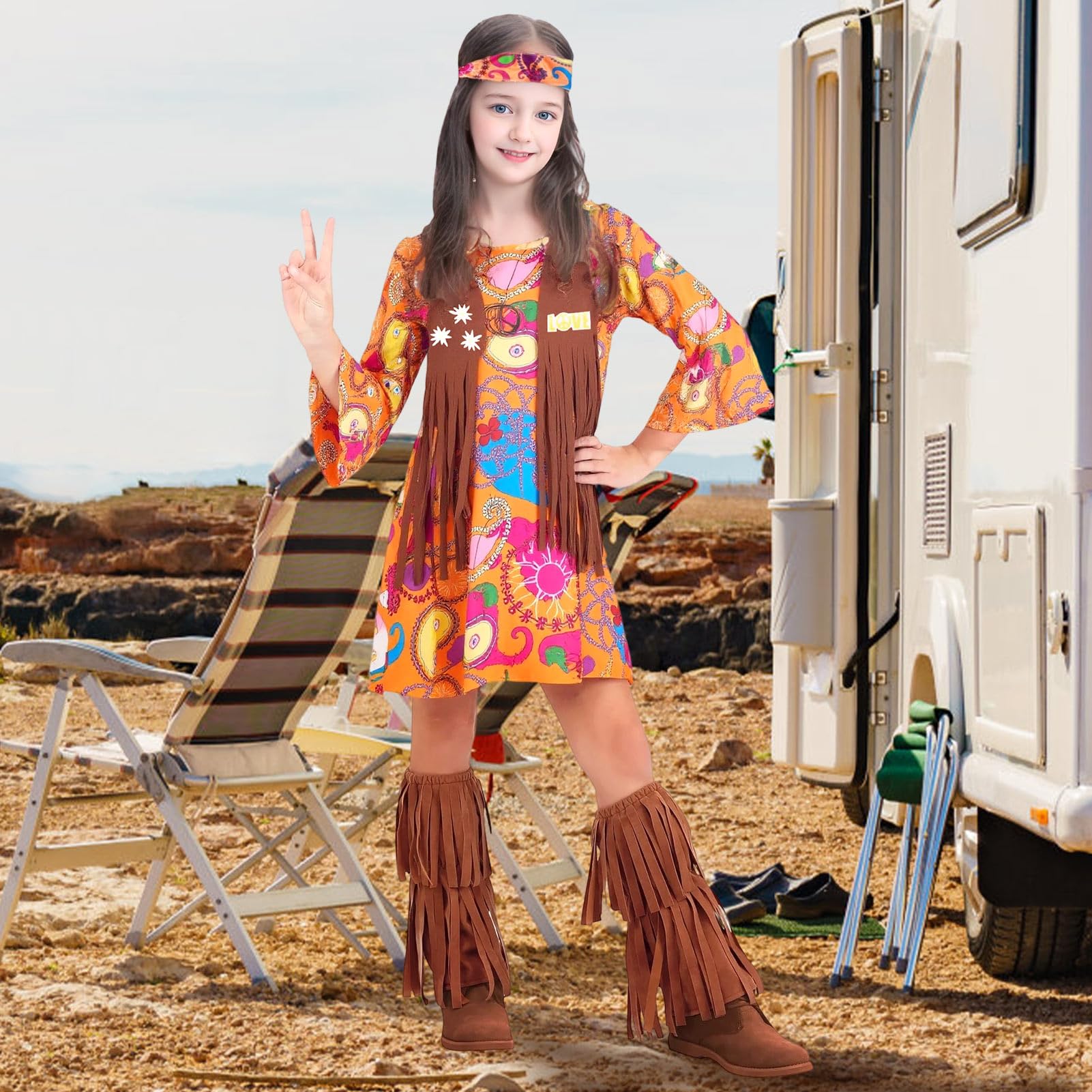 Harsever Girls Hippie Costume (Yellow, 130) - Image 4