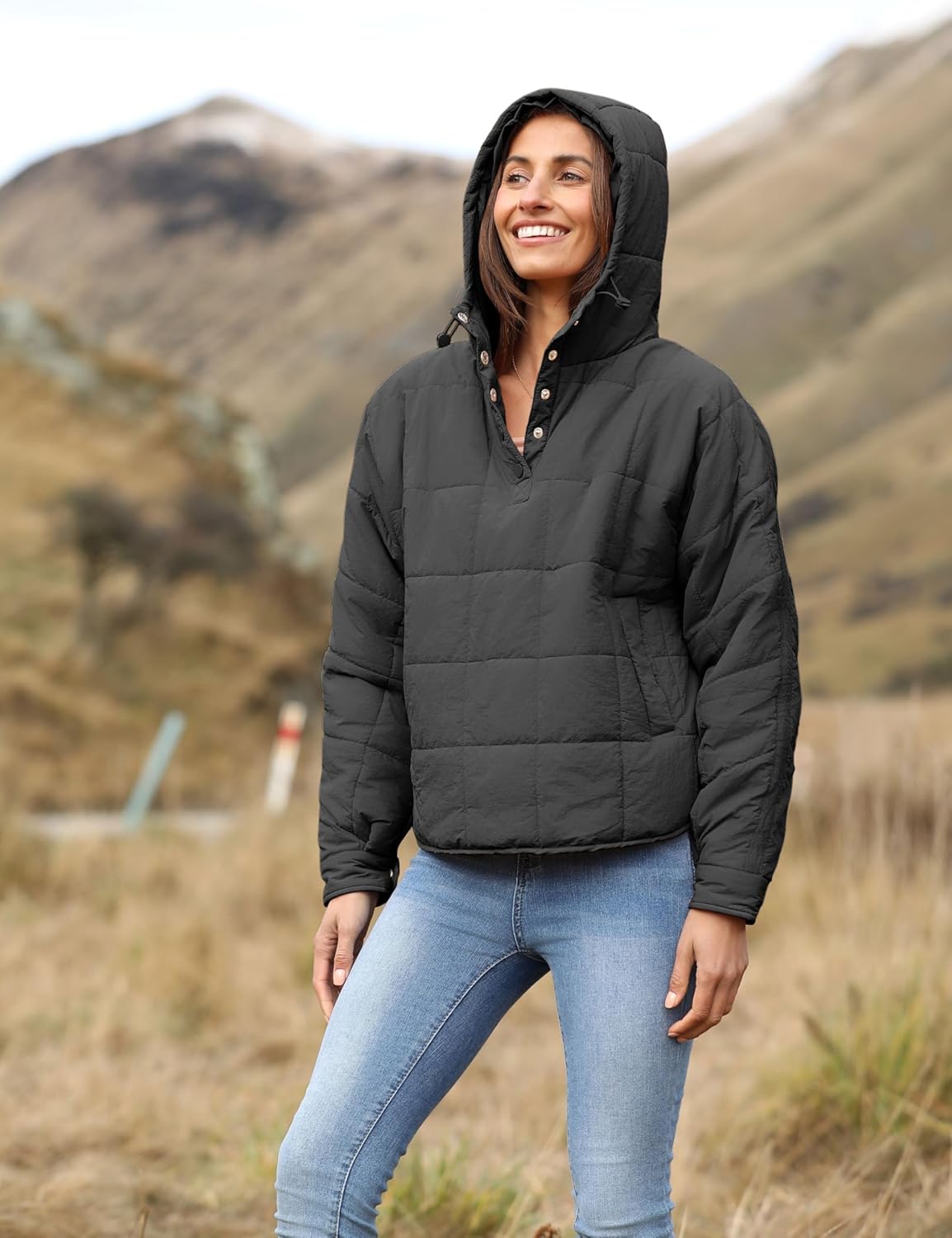 QIBABU Womens Oversized Hooded Puffer Jacket Lightweight Pullover Hoodies Quilted Dolman Long Sleeve Warm Winter Coat - Image 2