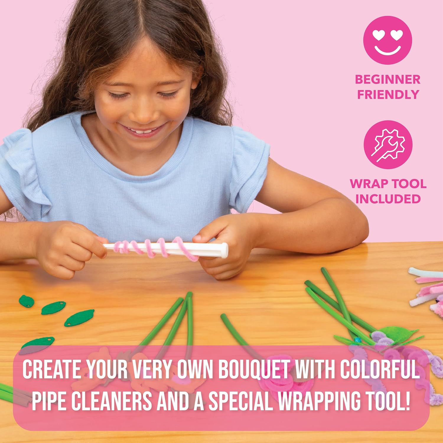 Let's Learn Pipe Cleaner Art - Thick Pipe Cleaners Craft Supplies - Kids Toys - Art Supplies - Craft Supplies - Beginner to Advance Kit to Make Your Own Flowers, Ages 5+