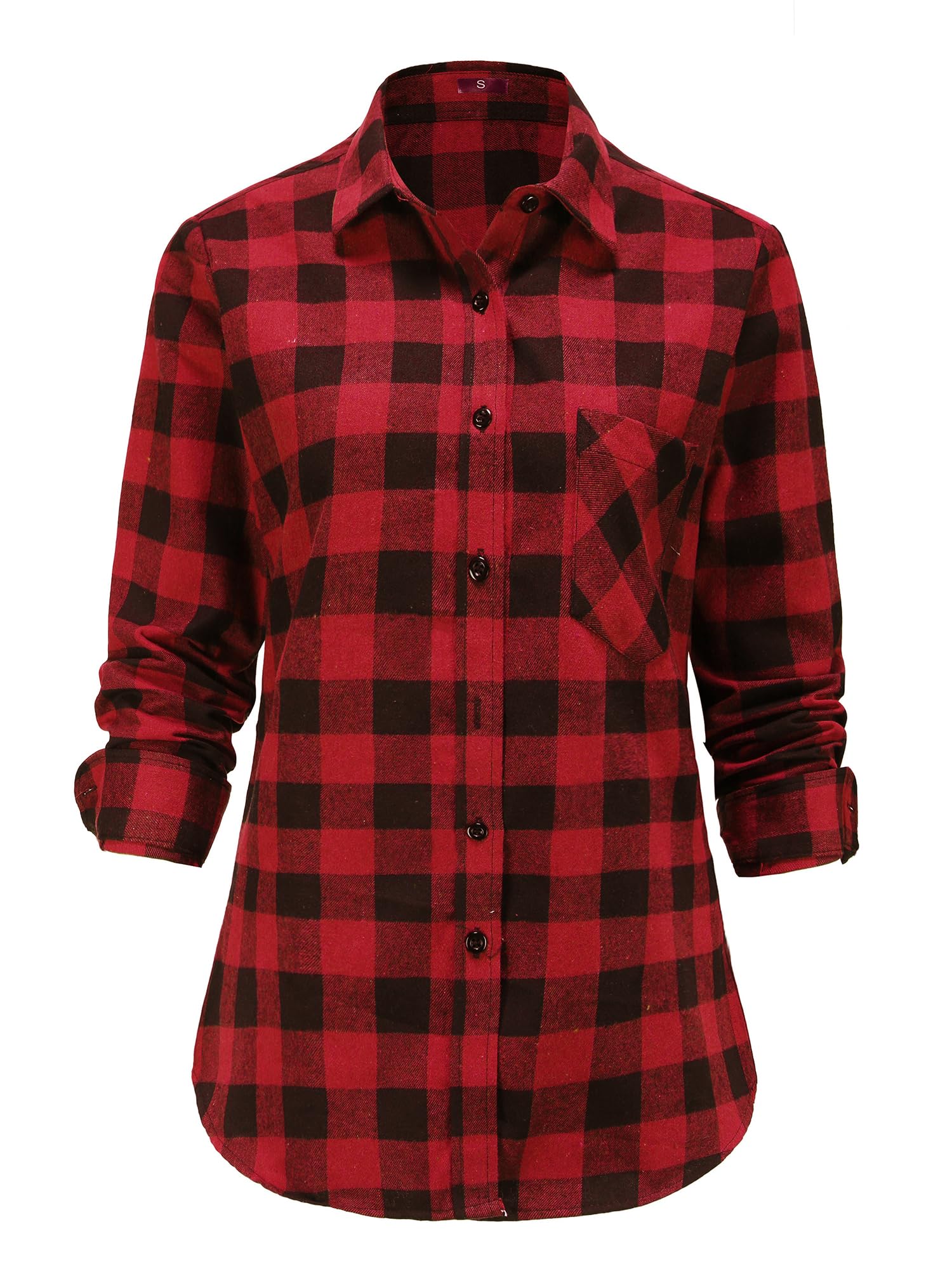 Jandukar Flannel Shirts Women Buffalo Check Long Sleeve Checkered Shirts for Women Red Check UK20