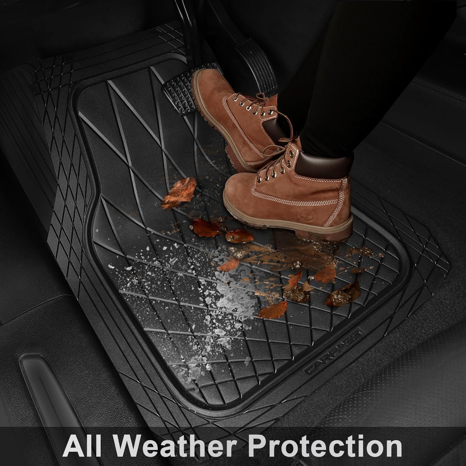 CAR PASS Heavy Duty Rubber Car Floor Mats, Waterproof Universal Trim-to-Fit Car Mats All Weather Floor Mats for SUV Truck Sedan, Premium Auto Floor Mats Full Set 3 Piece Anti-Slip, Solid Pure Black - Image 8