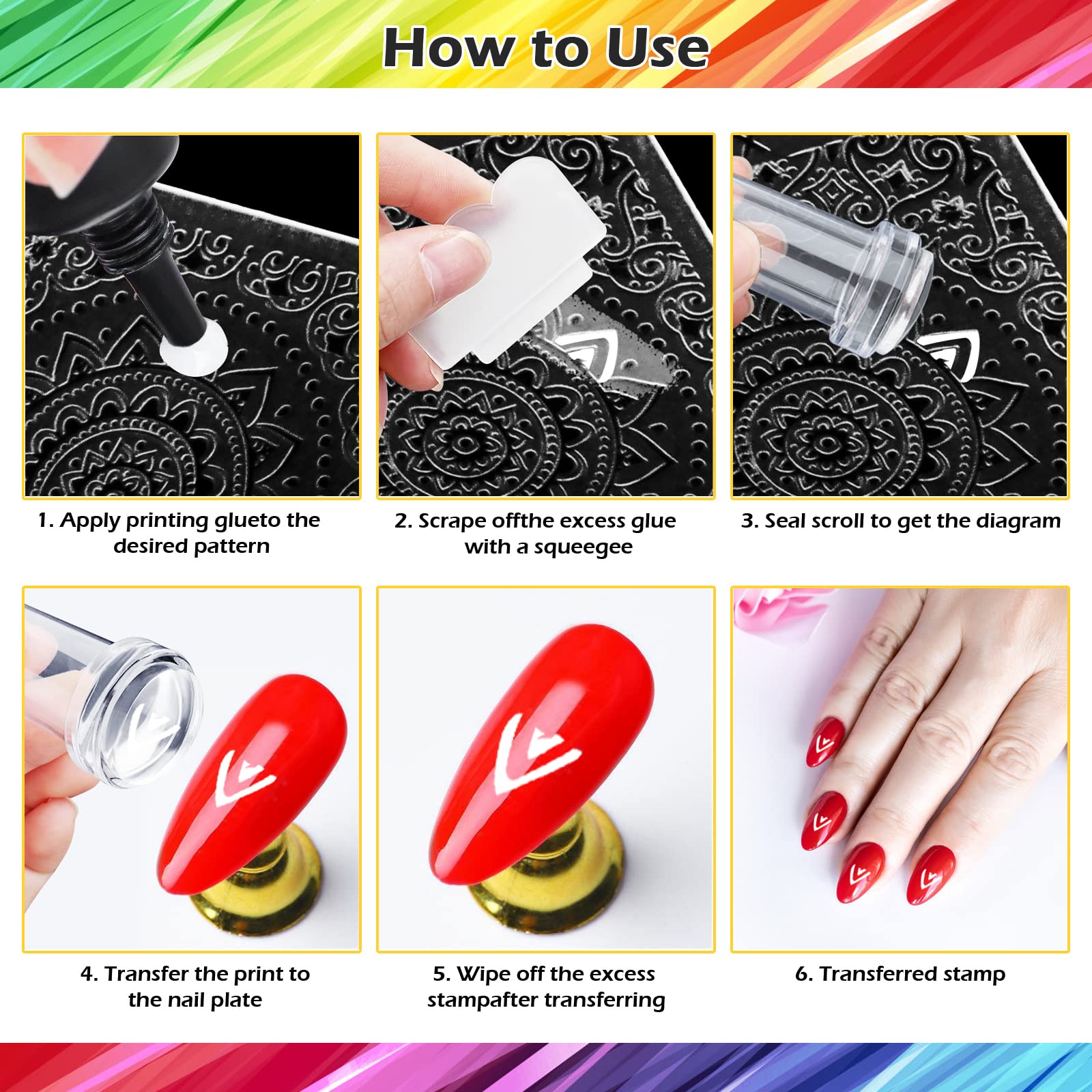 3 Pièces Nail Art Stamper,Ensemble Tampons En Silicone Transparent Nail Art, Jelly Stamper French avec Racleurs
