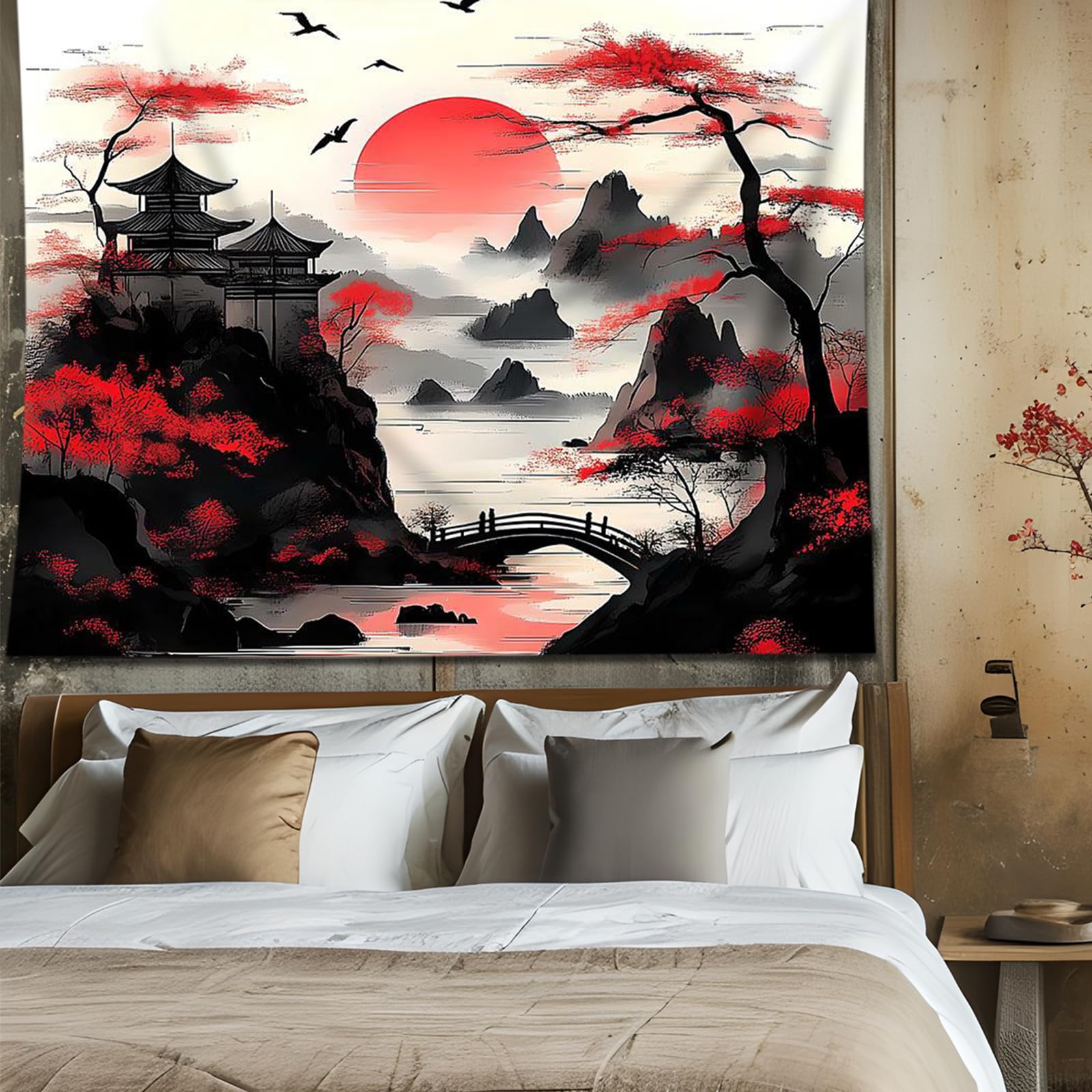 APROPHIC Arazzo da parete per camera da letto, foresta, bianco e nero, acquerello, paesaggio, alberi, tramonto, buio, grande soggiorno, estetico, Art Deco, 150 x 130 cm