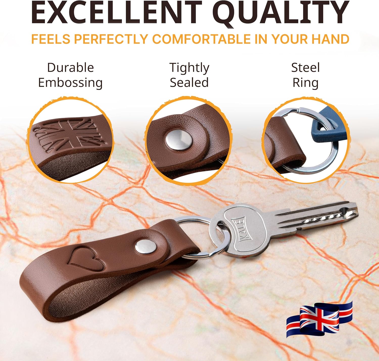 MAGOR Leather Keychain Personalized Full Grain Car Keychain Key Ring Gift for Men Women Dad Mom Minimalist Brown Embossed image 2