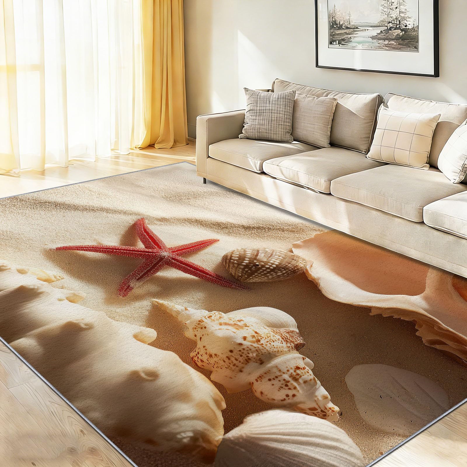 Plage Coquillages Coquilles Étoiles De Mer Impression Salon Tapis