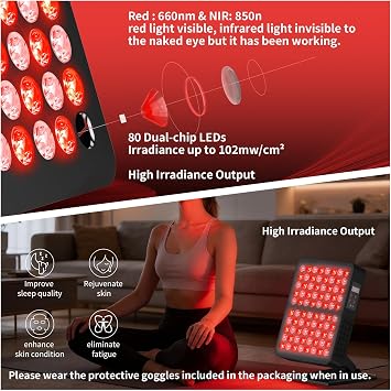 Red & Infrared Light Panel, 660nm & 850nm LED Therapy Full Body Wellness Device with Cooling Fan, 80 Dual-chip LEDs Light-Therapy Device for Home, Office