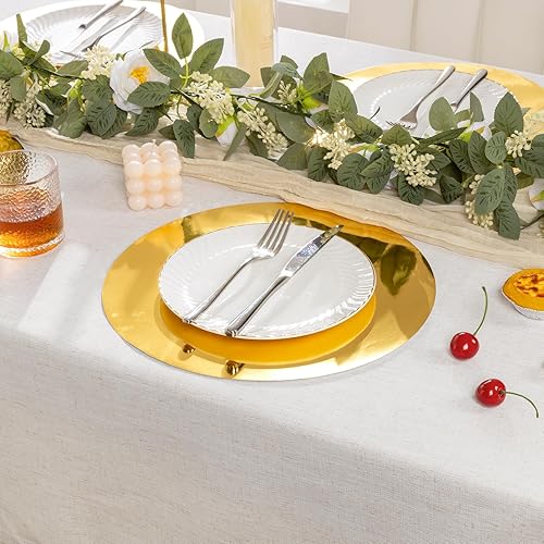 Miniatura 7 de SHACOS 50 manteles individuales desechables redondos de 13 pulgadas de color dorado metálico brillante con purpurina para mesa de comedor, boda,
