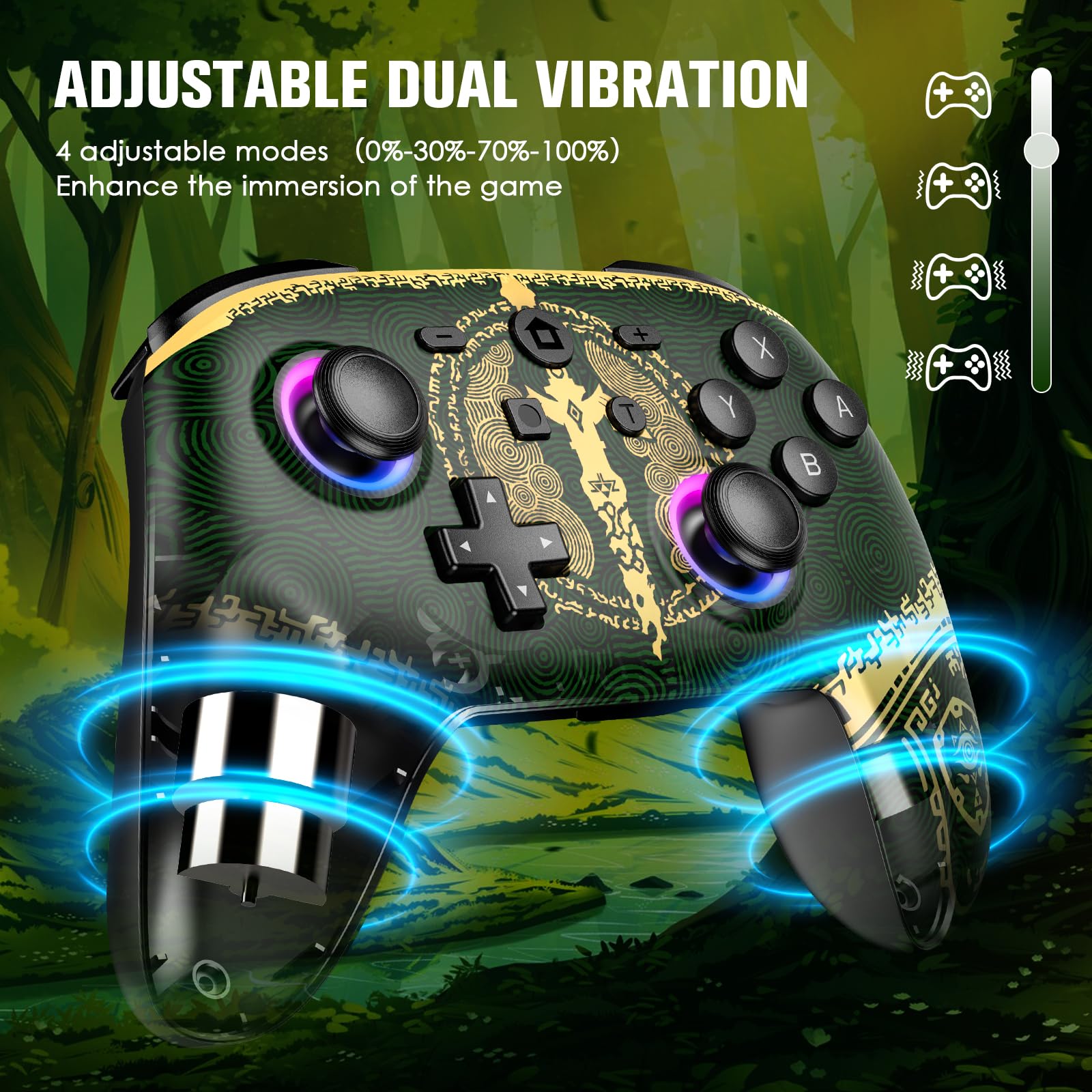 Switch Pro Controller Wireless Gamepad Gelb - Kompatibel mit Nintendo Switch/Switch Lite/Switch OLED, 7 Farben LED, Turbo/Motion Control