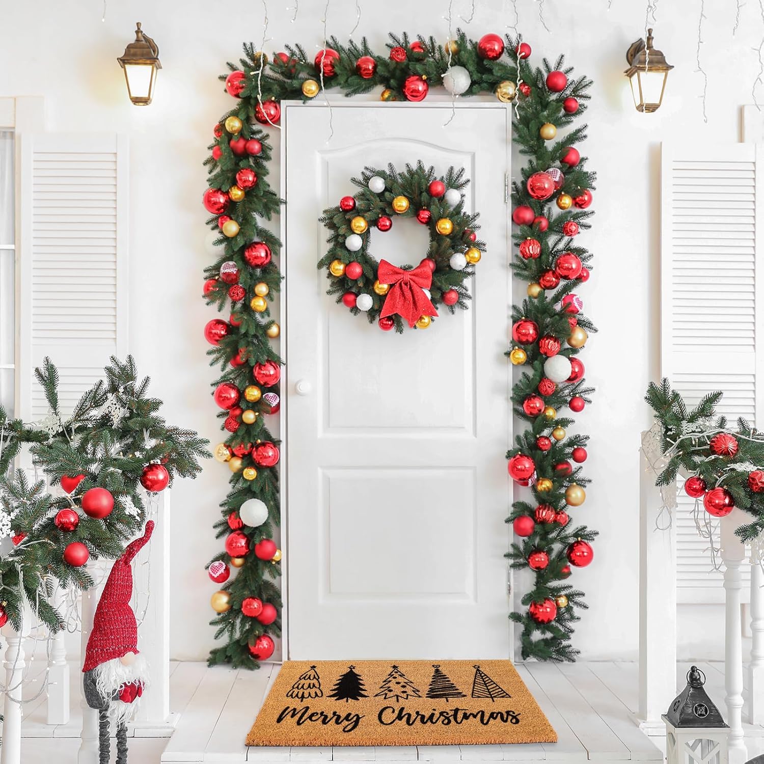 JarThenaAMCS Merry Christmas Natural Coir Doormat Farmhouse Xmas Tree Welcome Floor Mat Non-Slip Entrance Door Rug for Indoor Outdoor Home Bathroom Decor, 16.5 x 29 Inch