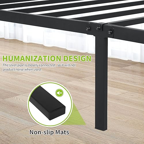 Miniatura 4 de BLKMTY Marco de cama de metal, tamaño Queen, plataforma de metal, base de colchón, soporte de hasta 1000 libras, soporte de cama de listones de