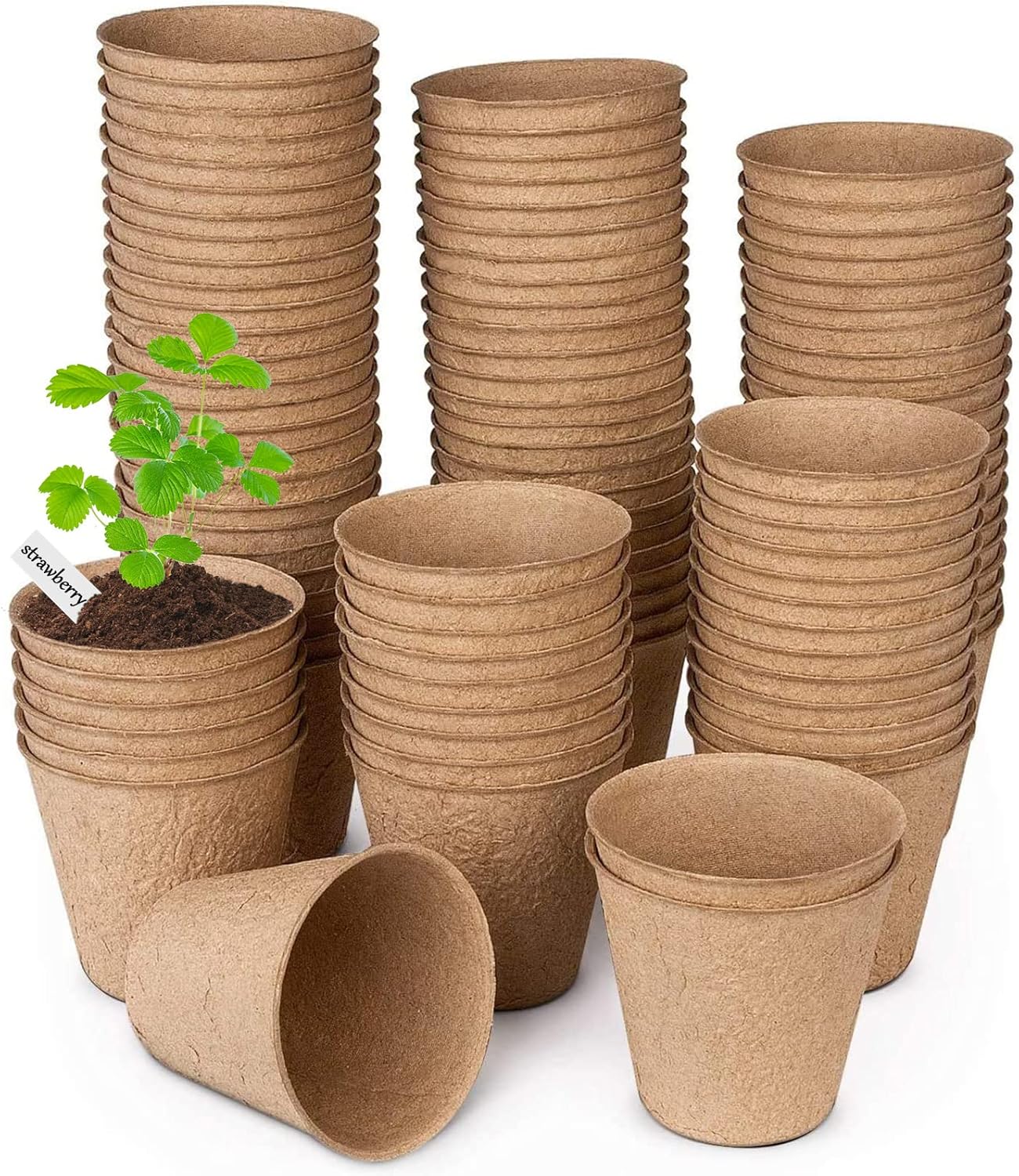 ANGTUO 102 Pcs Peat Pots for Seedlings, 3.14 inch Biodegradable Seed Nursery Pot with Drainage Holes, Seedling Pots Include 20 Labels
