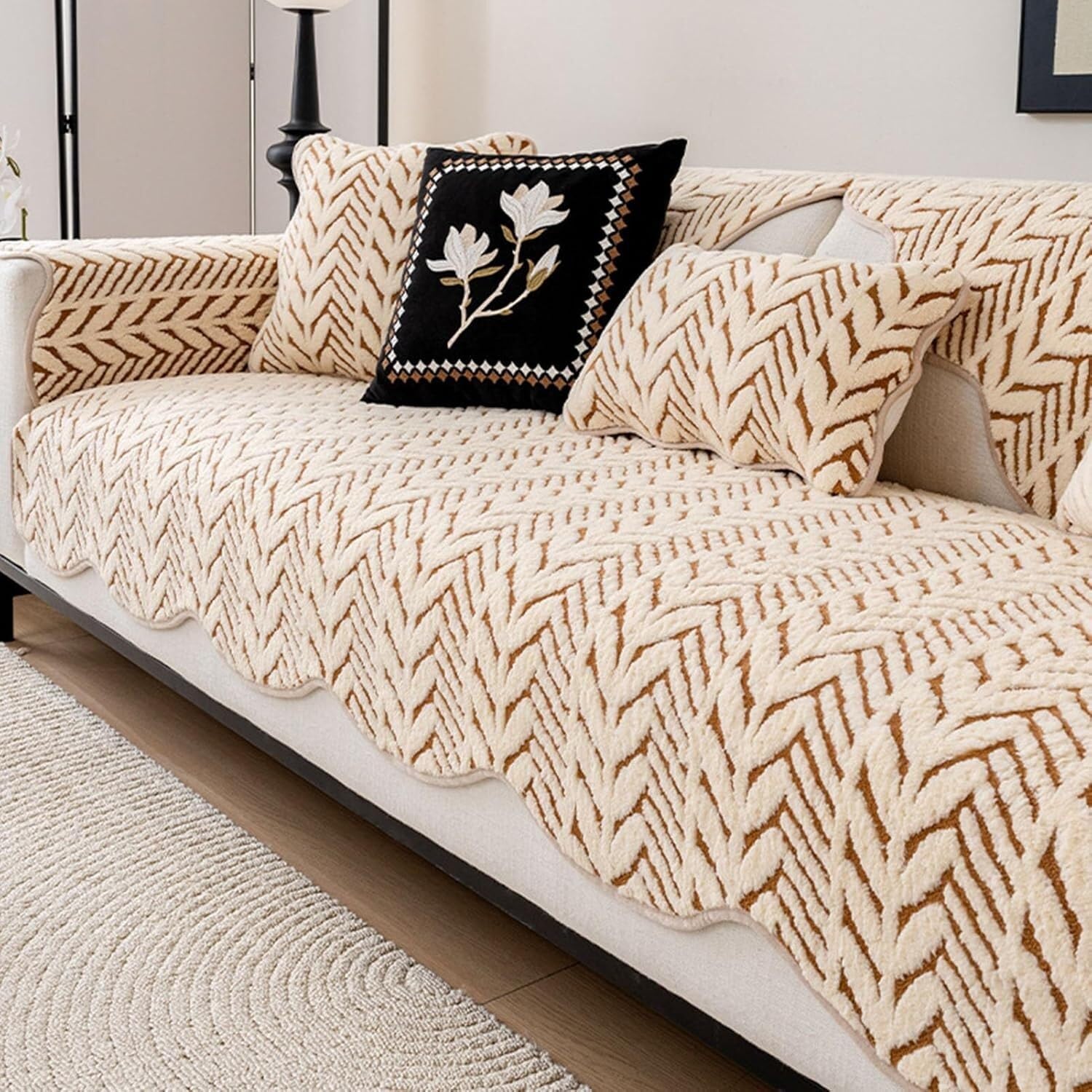 Jvfbjlf One Color Ultra-Soft Washable Pet-Friendly Sofa Cover Neutral Country Style