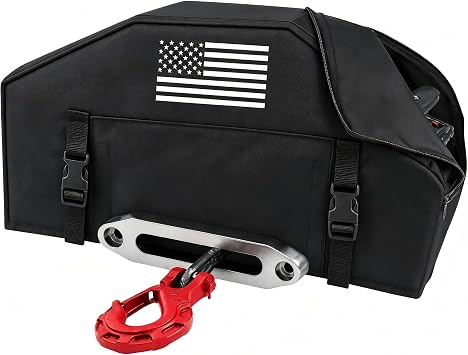 Winch Cover with Flag Pattern Top Zipper fit 8000-13500lbs Winch | Heavy Duty 900D Oxford Fabric,UV-Resistant Waterproof Dustproof UV Sun Tear Resistant,Indoor/Outdoor,winch accessories