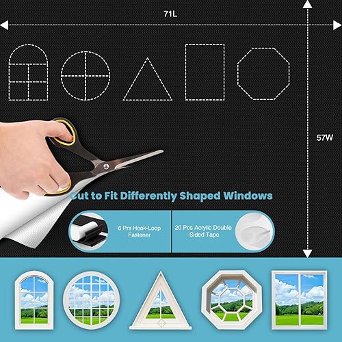 Miniatura 5 de Cortinas 100% opacas para dormitorio, 71 x 57 pulgadas, persianas opacas portátiles con pestañas de gancho y bucle adhesivas, persianas opacas