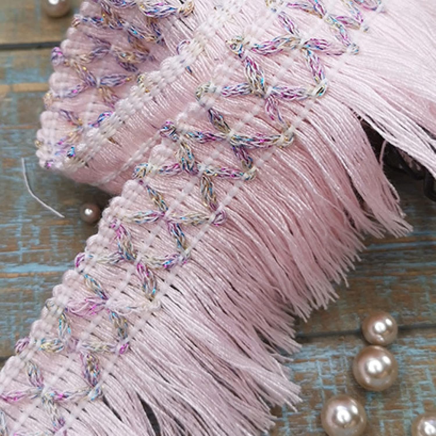 Curtain Tassels，Tassels for Sewing， Lace Tassel Ribbon Cotton Navy Blue Pink Trimming Fringes for Sewing Bed Clothes Curtains DIY Accessories(Pink)