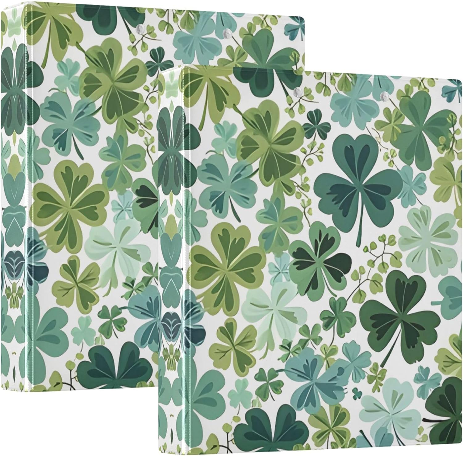 St. Patrick's Day Colorful Clover 3 Ring Binders, 1.5” Round Ring Binders with Clipboard - Letter Size, 3 Interior PVC Clear Pockets & Anti-Slip Clip for Office School Supplies, 2PCS