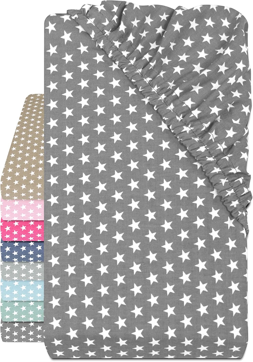 Emily's Check Lenzuolo con angoli in cotone - Motivo a stelle allover 445.511, 60 x 120 cm, antracite