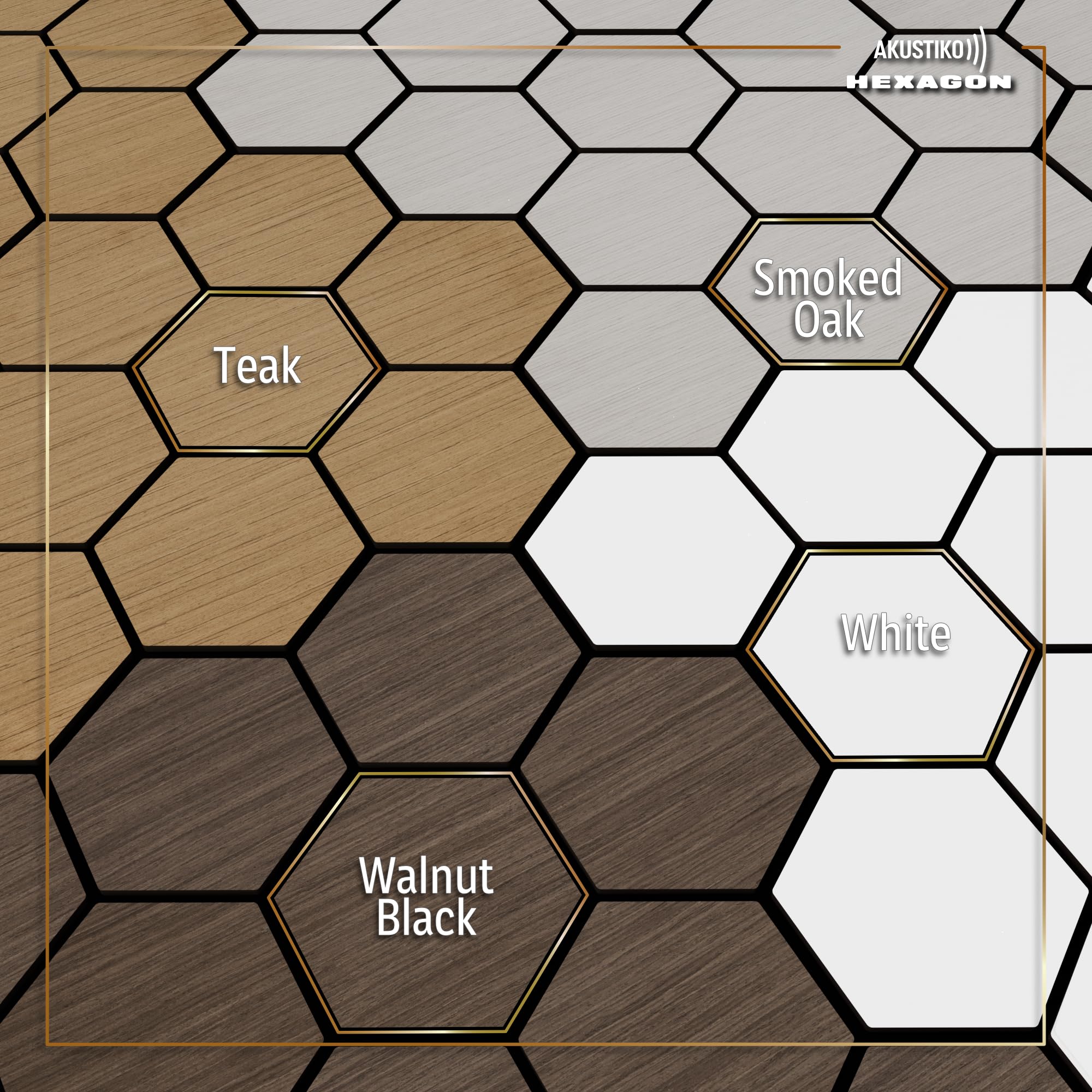 Akustiko Hexagon 3D paneles acústicos pared, 3 uds., 567 x 693 mm, fieltro MDF, chapa efecto madera, para la decoración moderna de paredes decoración para estudio, (Black Oak)