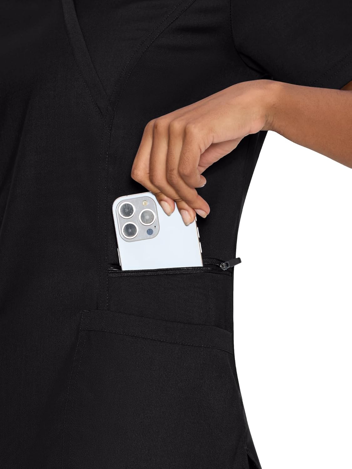 COZYFIT Scrubs for Women - Mock Wrap Top & Straight Leg Pants with 6 Pockets, Back Princess Seams, Soft Fabric - Image 4