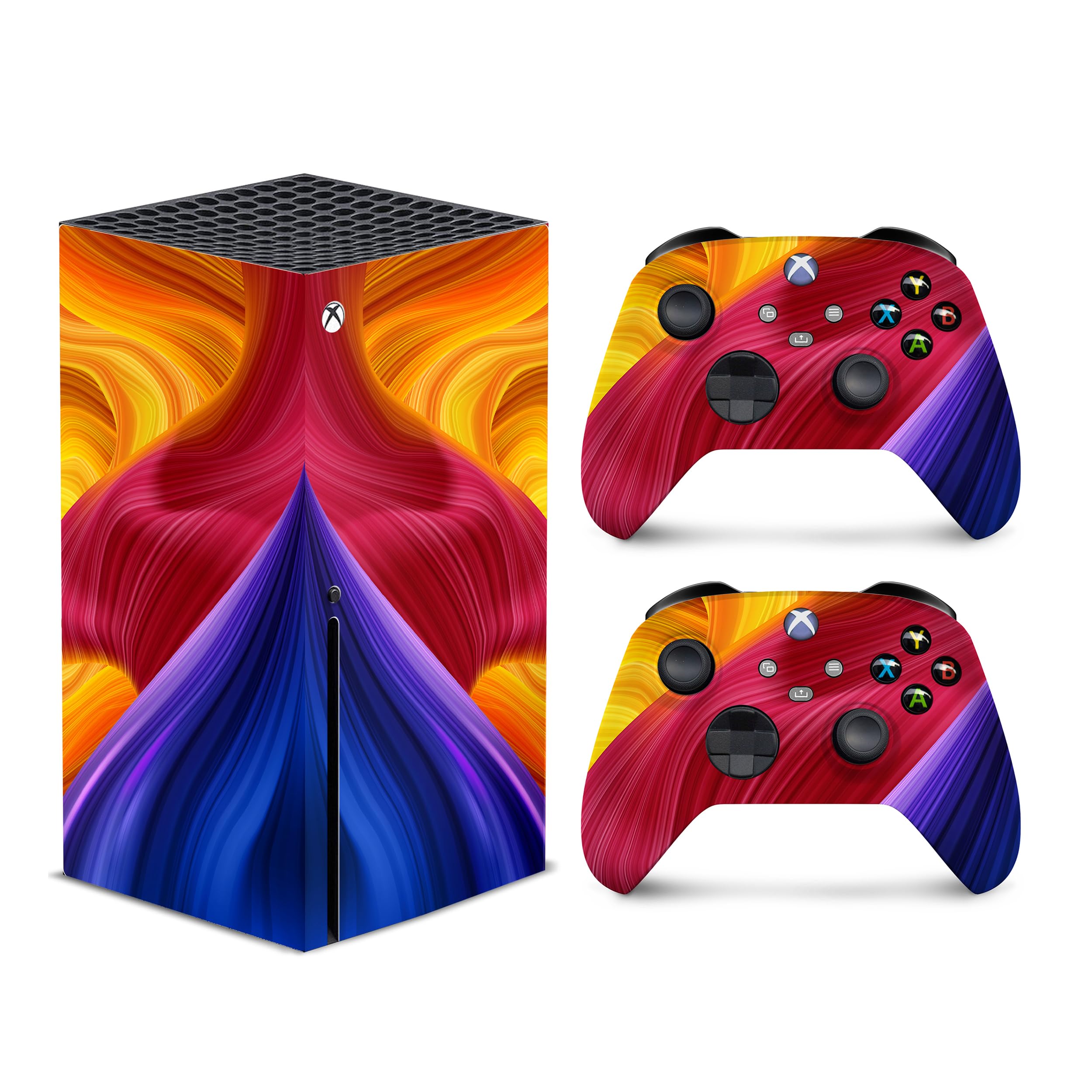 TACKY DESIGN Pelle colorata astratta compatibile per Xbox Series x Skin Twisting Console e due controller Skin, Xbox X Sticker Premium vinile 3M Decal Full wrap, Xbox Cover
