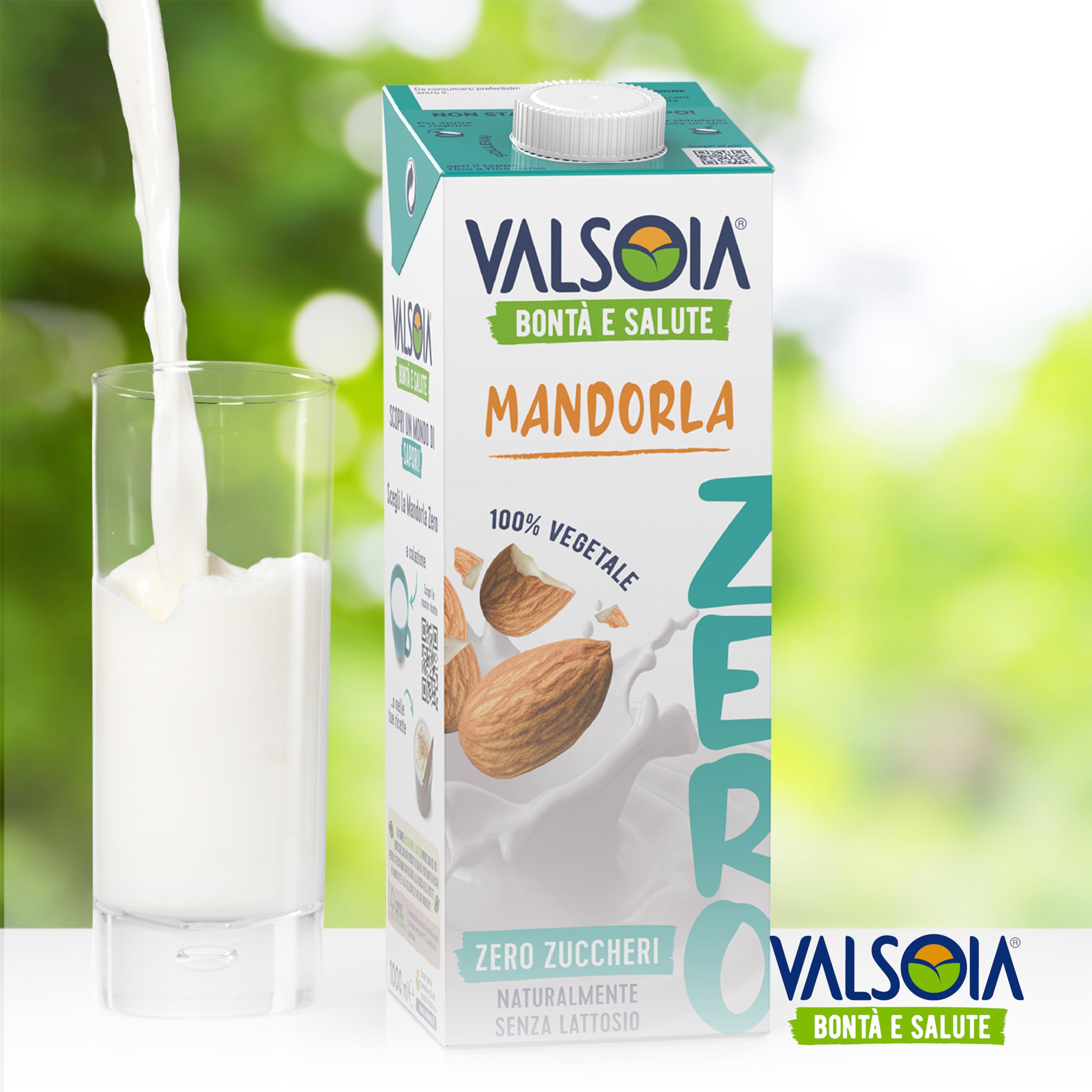 Valsoia - Bevanda Mandorla Zero Zuccheri, Box da 10 Tetra Brik da 1000 ml, 100% Vegetale, Senza Lattosio e Glutine, con Calcio e Vitamine, Ideale anche per Vegani, Vegetariani e Celiaci