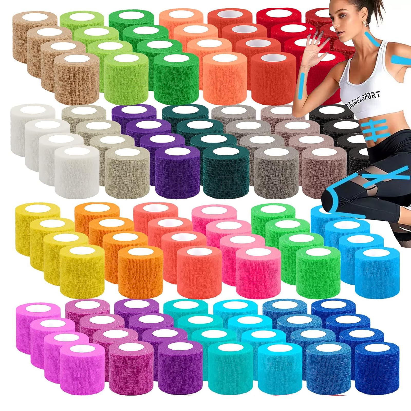 108 Rollen Selbsthaftende Bandage Verband, 5cm X 4.5m Kohäsive Elastische Bandage, 27 Farben Wundpflaster Haftbandage, Handgelenk Knöchel Bandage, Fixierbinde Haftbandage für Gelenkschutz Haustiere