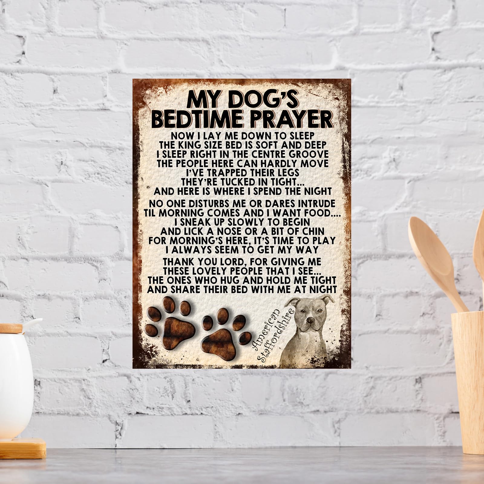 MY DOG'S BEDTIME PRAYER RETRO STYLE METAL TIN SIGN/PLAQUE (AMERICAN STAFFORDSHIRE), 8" x 6" - Image 3