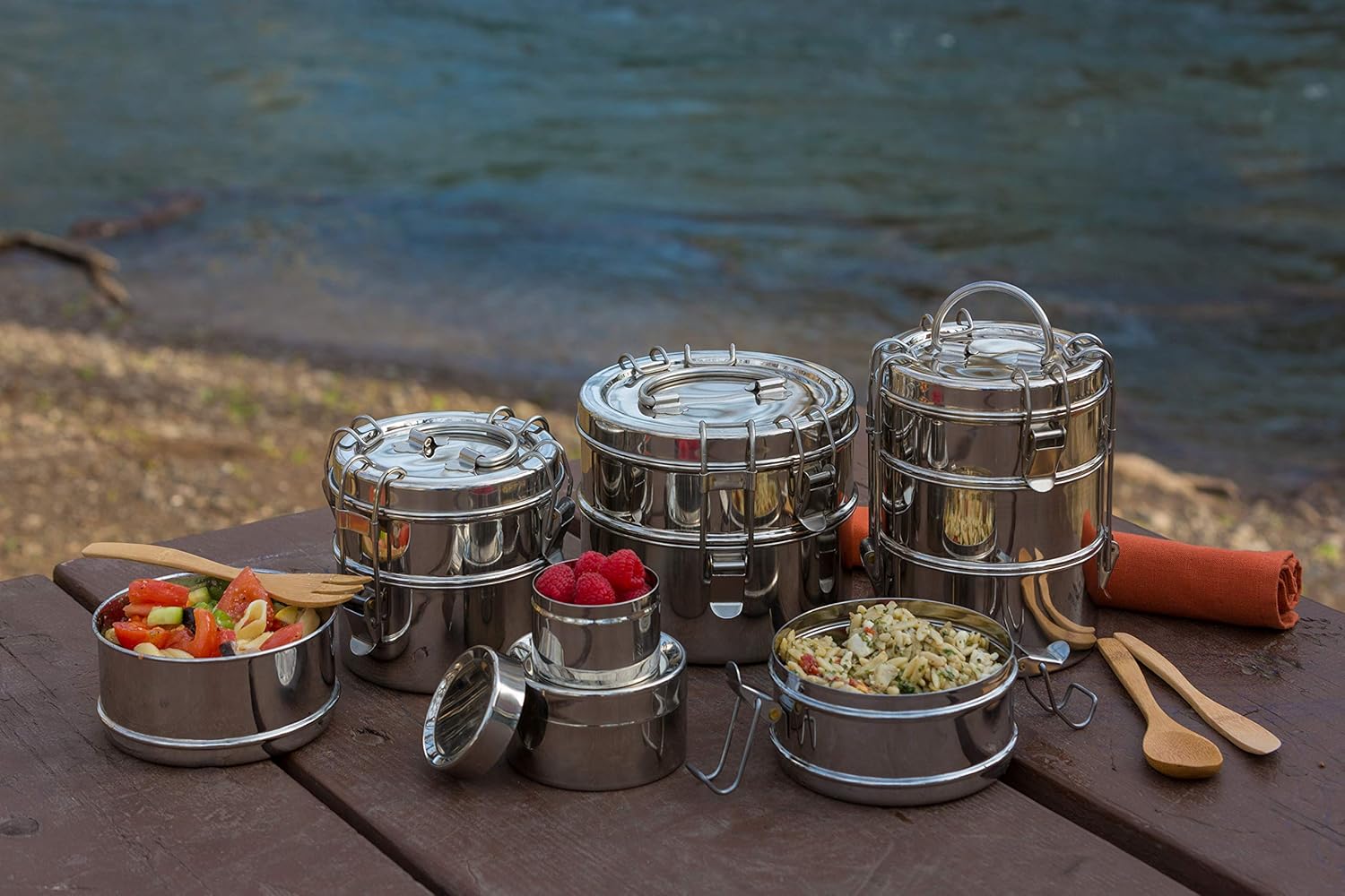 To Go Ware Large 3-Tier Stainless Steel Lunch Box with Small Sidekick Container | Tiffin Lunch Box | Eco Friendly