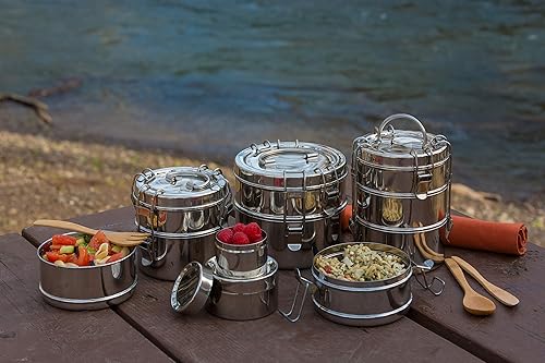 Miniatura 5 de Fiambrera grande de acero inoxidable de 3 niveles con contenedor pequeño para Sidekick | Fiambrera Tiffin | Ecológica