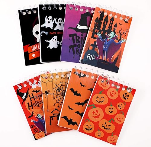 Miniatura 7 de Outus 48 cuadernos de Halloween en espiral, cuadernos con patrón de calabaza para fiesta de Halloween, suministros escolares en casa, 8 estilos