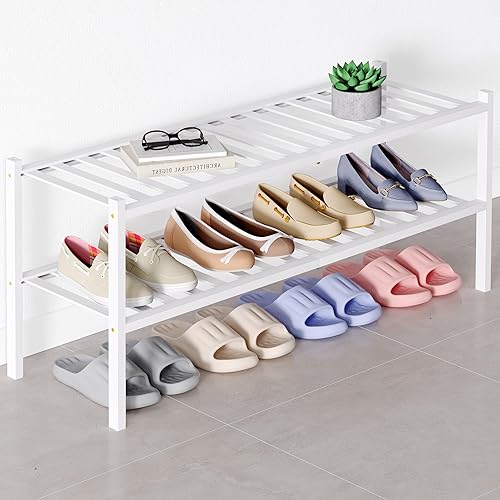 Miniatura 91 de Smiry Zapatero de bambú para clóset, organizador de zapatos apilable de 4 niveles largo de madera, estante de almacenamiento de zapatos Negro