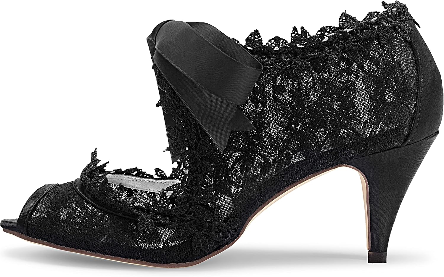 JIAJIA Women's Bridal Shoes 5949419 Peep Toe 2.6" Cone Heel Lace Satin Pumps Ribbon Tie Wedding Shoes