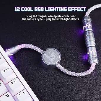 MAMBASNAKE C07 Custom USB C Keyboard Cable with RGB Lighting for 8KHz Magnetic Keyboard, Single Crystal Copper Braided Charging Cable USB A to Type C, 5-Pin CNC Aviation Connector,White