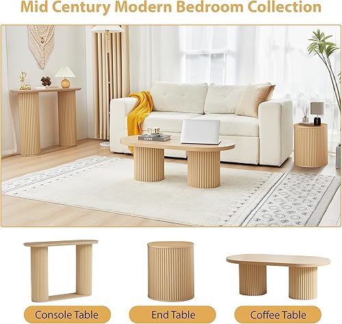 Miniatura 4 de AVZEAR Mesa auxiliar redonda acanalada con almacenamiento, mesa auxiliar pequeña, mesitas de noche bohemias modernas, mesas de noche circulares,