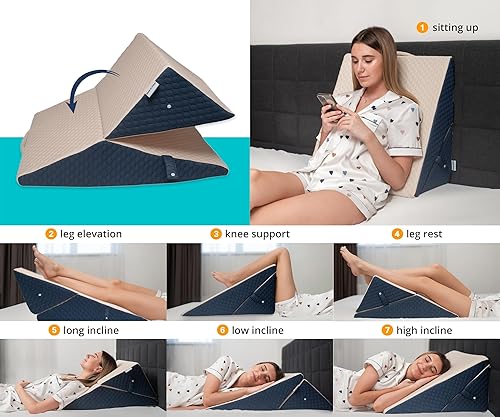 Miniatura 3 de Almohada de cuña para cama – Cojín de espuma viscoelástica – para reflujo ácido, acidez estomacal GERD, anti-ronquidos, dolor de espalda, cuello y