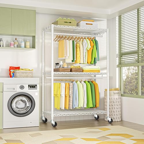 Vista 63 de FUTASSI P3 Plus - Perchero con ruedas, perchero para colgar ropa, resistente con ruedas, estante de armario portátil independiente de 45 pulgadas