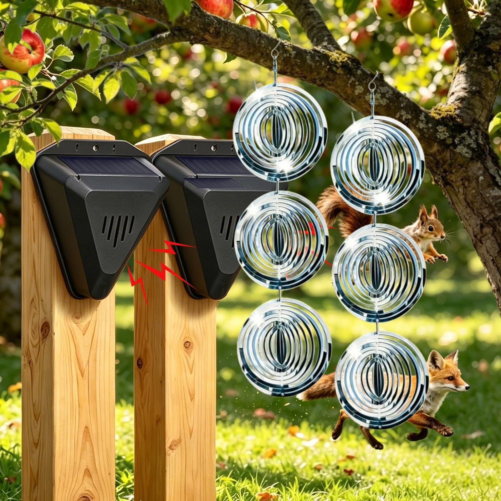 Solar Powered Bird Repeller, Waterproof Outdoor Pigeons Deterrent Device with Sound Alarm Bird Scarer Noise Clacker for Farm Orchard for Repelling Foxes Cats Dogs Squirrels (B-Bird Deterrents Set)