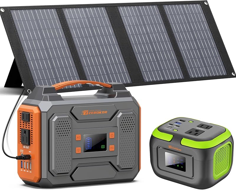 Estación de energía de batería portátil de 300 W con panel solar 40 W, salida de 110 V CA Generador de paquete de energía solar de 120 W con USB C DC para tienda de campaña, camping, computadora portátil, dispositivos inteligentes, uso doméstico RV VanLife Corte de energía al aire libre