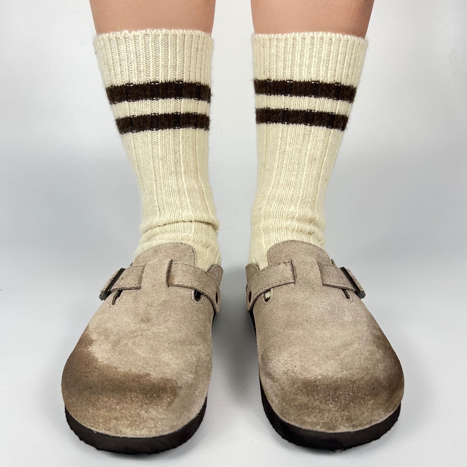 92% Merino Wool Socks Rib-Knit Home Natural, Made in Mongolia