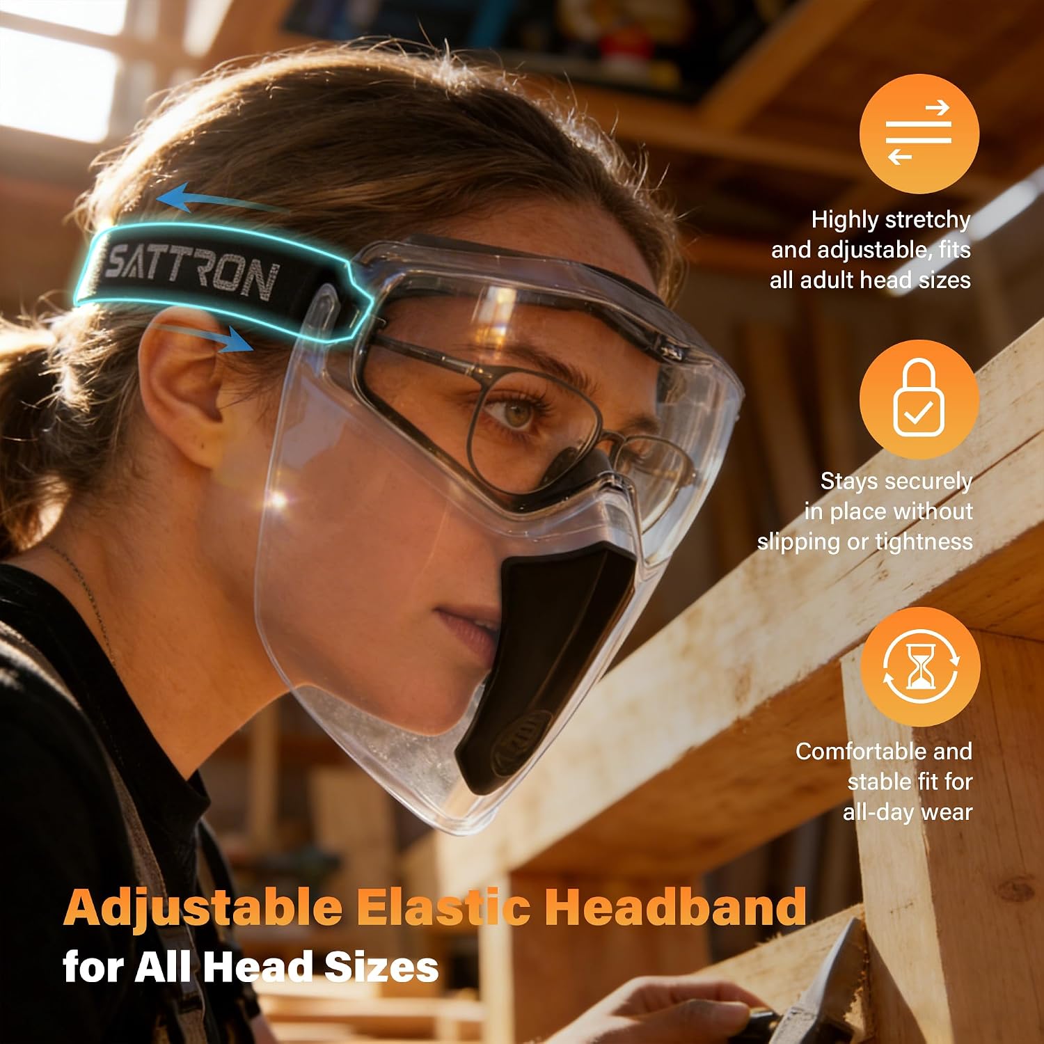 Safety Goggles with Detachable Face Shield, Clear Lens, Anti-Fog, ANSI Z87.1, Scratch and Impact Resistant, UV Protection, Over Glasses, Adjustable Headband for Work