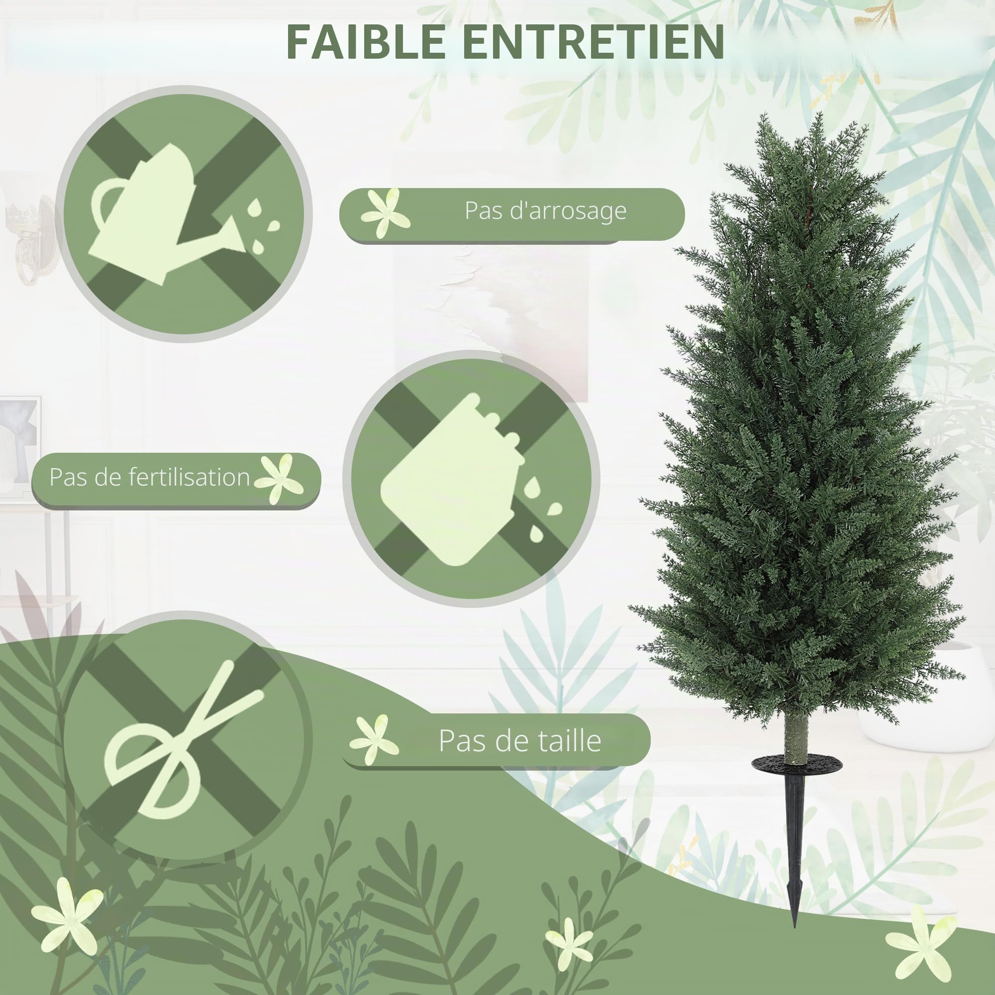 HOMCOM Lot de 2 cyprès artificiels 100cm avec Piquet au Sol en Plastique