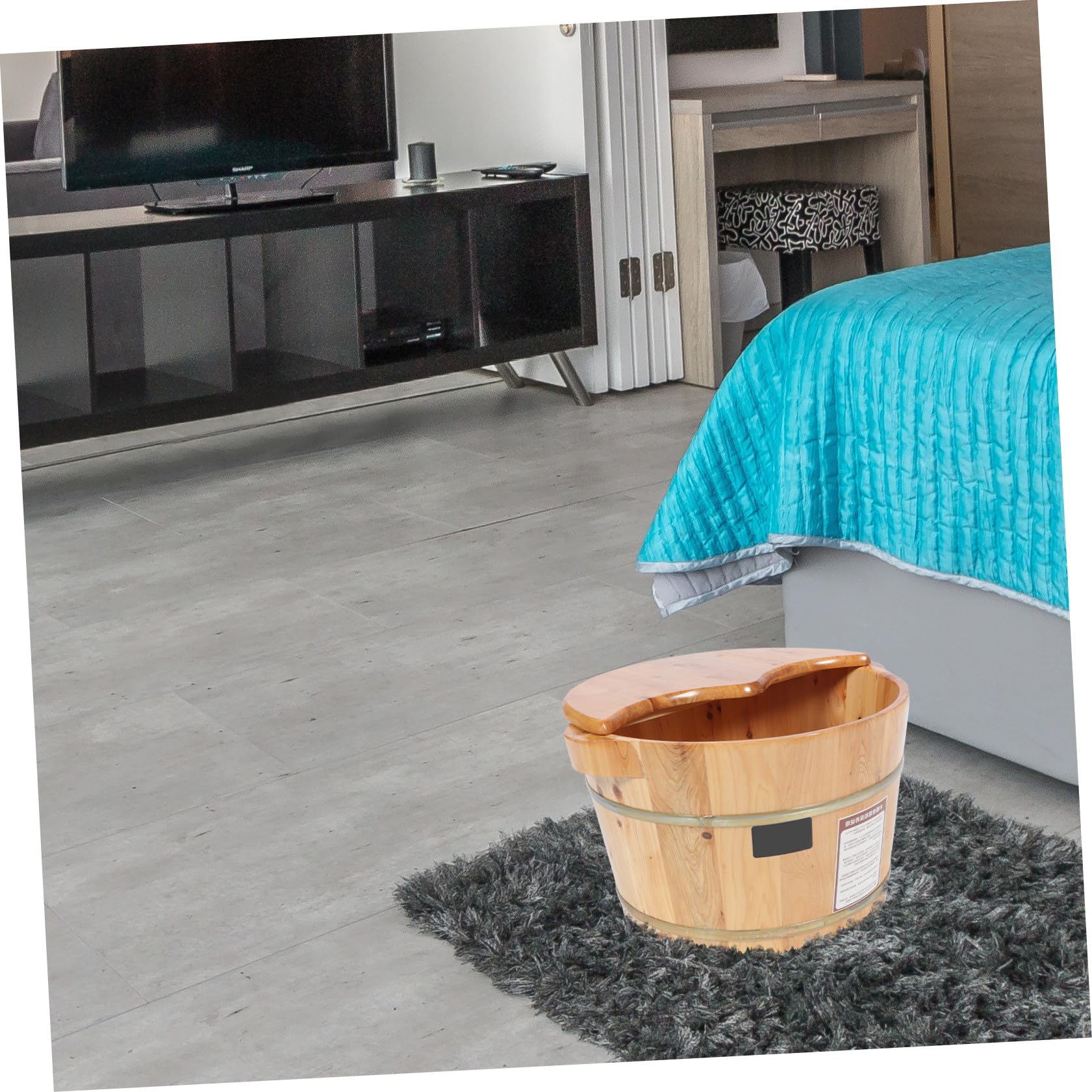 Vasca per Pediluvio in Legno Coperchio e Perle Massaggianti, Secchio per Ammollo Piedi Resistente Alte Temperature, Barile per Lavaggio Piedi Domestico Relax e Benessere Famiglia
